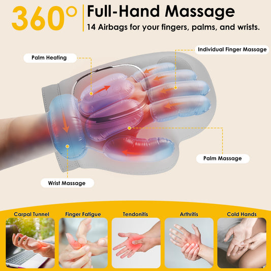 1Pc Hand Massager With Heat Compression Cordless Hand Massager For Arthritis Carpal Tunnel With 3 Modes 3 Heat Levels 5 Intensity Levels Disposable Gloves Finger Massager Carry Bag