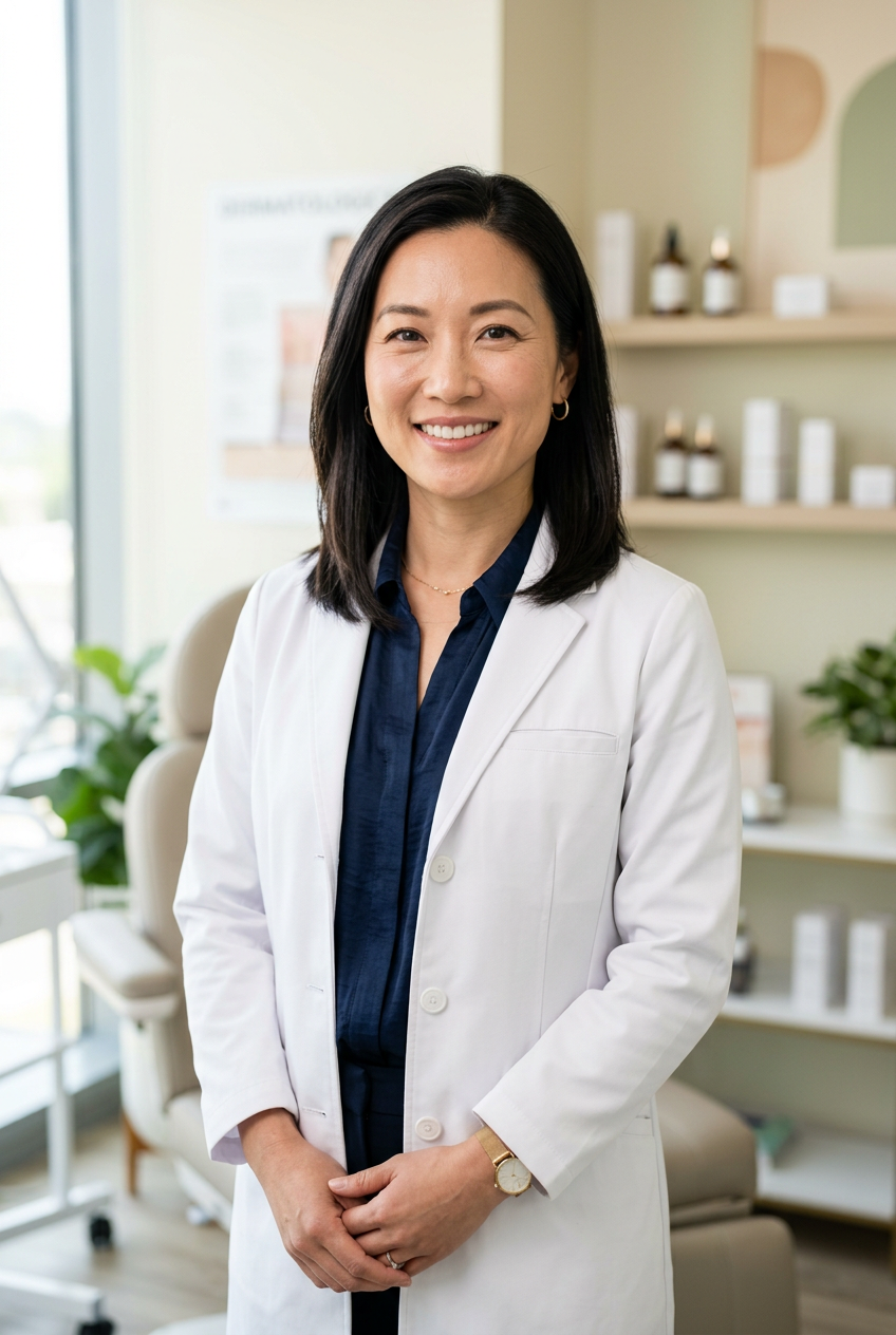 AI-generated portrait of an Asian female dermatologist