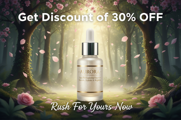 generate a good image of this product in my store; Nourishing, Hydrating And Moisturizing Facial Skin Brightening And Moisturizing Skin Care Essence in a pink petal background color of a forest and indicating call to action of ; Get Discount of 30% off, Rush For Yours  Now.
