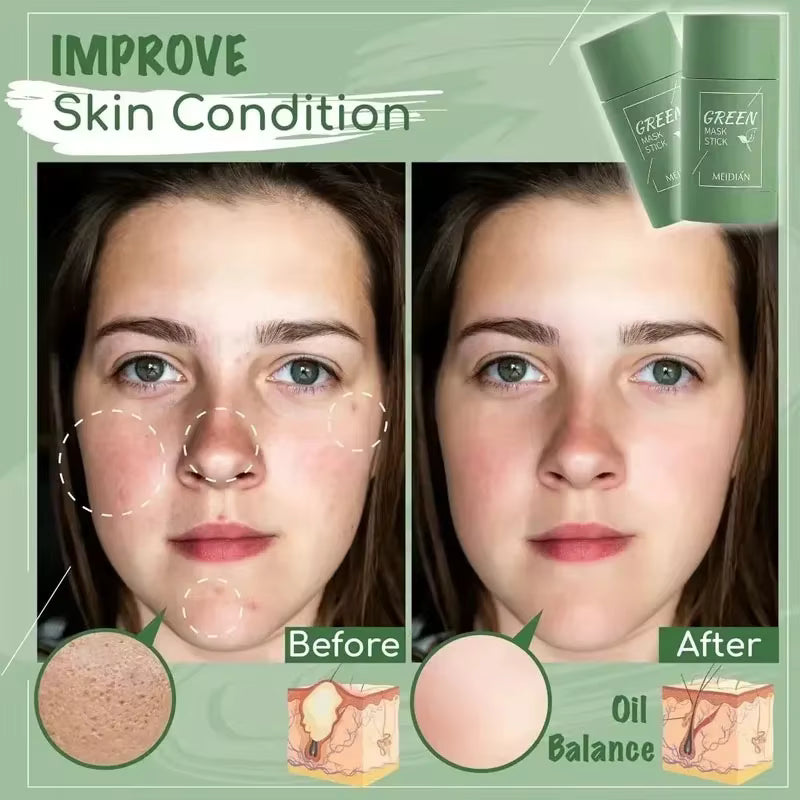 Cleansing Green Tea Mask Clay Stick Oil Control Anti-Acne Whitening Seaweed Mask Skin Care